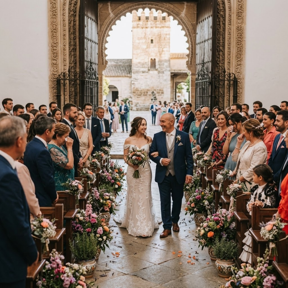 Pareja revisando con emoción las fotos de su boda